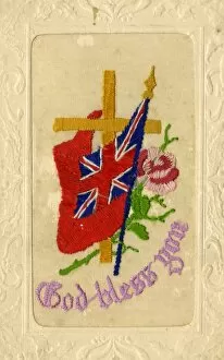 Images Dated 1st January 1916: Embroidered World War One postcard with motif God Bless You