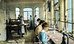 Etching and marking firm's name and trade mark on cutlery, Sheffield, c. 1900 Etching and marking firm's name and trade mark on cutlery, Sheffield, c. 1900