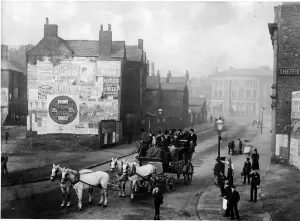 Victorian Era Transport Prints: Reuben Thompsons Mail Coach in Surrey Street, Sheffield, c. 1880s