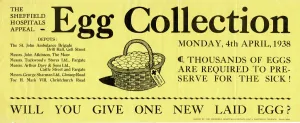 Sheffield Hospitals Appeal egg collection poster, 1938 Sheffield Hospitals Appeal egg collection poster, 1938