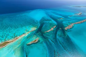Aerial image showing sandbanks and islands in the Bahamas archipelago, Caribbean Aerial image showing sandbanks and islands in the Bahamas archipelago, Caribbean