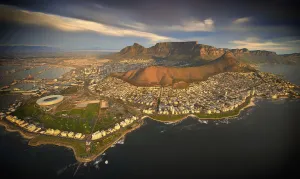 Aerial view of Cape Town city with Table Mountain, South Africa, taken from helicopter Aerial view of Cape Town city with Table Mountain, South Africa, taken from helicopter