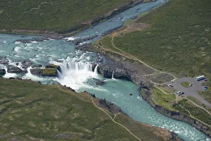 Aerial view of Godafoss waterfall on the Skjalfandafljot River, Northern Iceland Aerial view of Godafoss waterfall on the Skjalfandafljot River, Northern Iceland