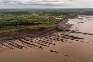 Aerial view of the Joggins Fossil Cliffs UNESCO World Heritage Site along the shore Aerial view of the Joggins Fossil Cliffs UNESCO World Heritage Site along the shore