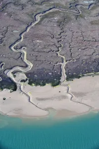 Aerial view of marshes on the coast, Baha de Cdiz Natural Park, Cdiz, Andalusia, Spain Aerial view of marshes on the coast, Baha de Cdiz Natural Park, Cdiz, Andalusia, Spain