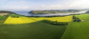 Agricultural Land Collection: Aerial view of mixed agricultural land, farm buildings and coastline, Black Isle, Highlands