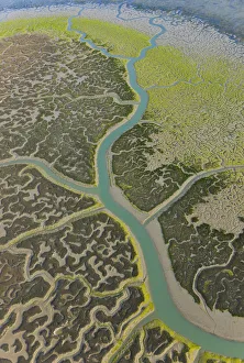Aerial view river tributaries and saltmarshes of Bahia de Cadiz Natural Park, Huelva Aerial view river tributaries and saltmarshes of Bahia de Cadiz Natural Park, Huelva