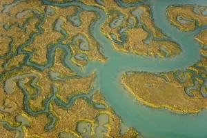 Aerial view of saltmarsh landscape, Abbotts Hall Farm Nature Reserve, Essex, England Aerial view of saltmarsh landscape, Abbotts Hall Farm Nature Reserve, Essex, England