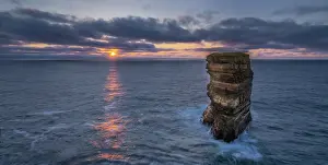 Atlantic Ocean Rock Formations Prints: Dun Briste sea stack at sunset