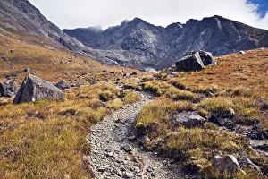 Footpath leading up to Ciore Lagan and Sgurr Sgumain, above Glenbrittle. Cuillin Hills/Mts Footpath leading up to Ciore Lagan and Sgurr Sgumain, above Glenbrittle. Cuillin Hills/Mts