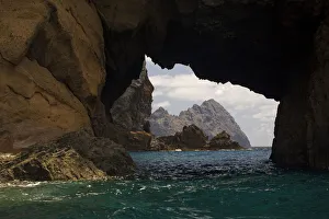 Furadinho cave, regularly visited by Monk seal (Monachus monachus) with view of Bugio Island Furadinho cave, regularly visited by Monk seal (Monachus monachus) with view of Bugio Island