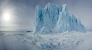 Glacier rising up out of sea ice with ice crack visible, Ross Sea, Antarctica, November Glacier rising up out of sea ice with ice crack visible, Ross Sea, Antarctica, November