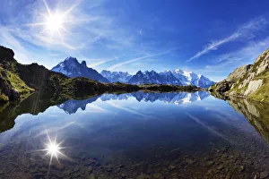 Lacs des Cheserys with Aiguilles de Chamonix, Haute Savoie, France, Europe, September Lacs des Cheserys with Aiguilles de Chamonix, Haute Savoie, France, Europe, September