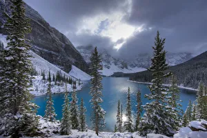 Morraine Lake, in the Valley of the Ten Peaks, after recent snowfall, Banff National Park Morraine Lake, in the Valley of the Ten Peaks, after recent snowfall, Banff National Park