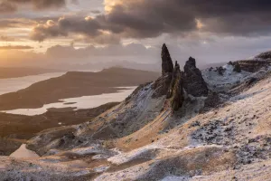 The Old Man of Storr, early morning light after a dusting of snow, Trotternish peninsula The Old Man of Storr, early morning light after a dusting of snow, Trotternish peninsula