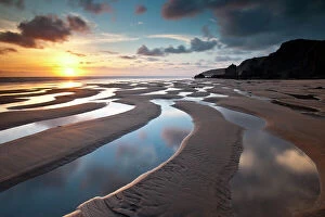 Prints for your Bathroom Collection: Sandymouth Bay in evening light. North Cornwall, UK, June 2011