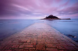 Scenic view of St Michaels Mount from the causeway, in early morning light, Marazion Scenic view of St Michaels Mount from the causeway, in early morning light, Marazion