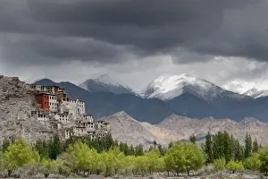 Spituk Gompa seen from the left bank of the Indus river, Leh region, Ladakh, India Spituk Gompa seen from the left bank of the Indus river, Leh region, Ladakh, India