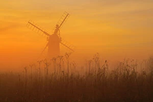 Agricultural Land Collection: St Benets Level Drainage Mill at sunset. Norfolk Broads, England, UK, February