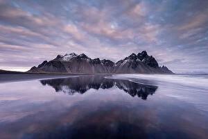 Prints for your Bathroom Collection: Vestrahorn mountain at dawn, south-east Iceland, Atlantic Ocean. November