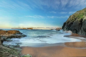 Prints for your Bathroom Collection: View of secluded beach near Ballintoy Harbour, County Antrim, Irish Sea, Northern Ireland