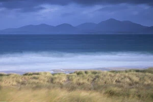 Prints for your Bathroom Collection: View across Sound of Taransay to North Harris hills in stormy weather, West Harris