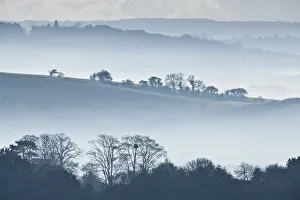 The view south from Walton Hill towards Somerton on a misty autumn morning, Somerset Levels The view south from Walton Hill towards Somerton on a misty autumn morning, Somerset Levels