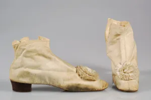 Vintage Ivory Satin Ankle Boots Print