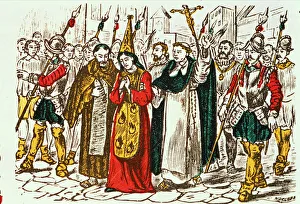 Medieval Procession Print: Elaborate Clergy and Entourage