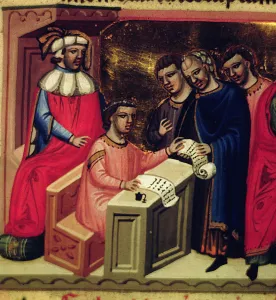 Medieval Scene Print: Scholars and Nobility