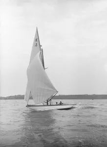 Prints of The 7 Metre Ancora (K3) sailing under spinnaker, 1913. Ancora went on to win gold medal in the 1920 Antwerp Olympics Isle Of Wight Prints: The 7 Metre Ancora (K3) Sailing Under Spinnaker Print, 1913