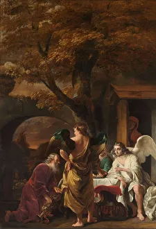 Baroque Era Oil Painting Prints: Abraham Entertaining the Three Angels, 1660-1663. Creator: Ferdinand Bol