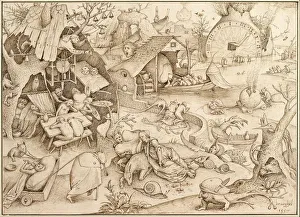 Sloth Prints: Acedia (Sloth) Print from Bruegel's Seven Deadly Sins, 1557