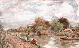 Peaceful Rural Landscape Prints: Anglers, (c1900). Creator: Unknown