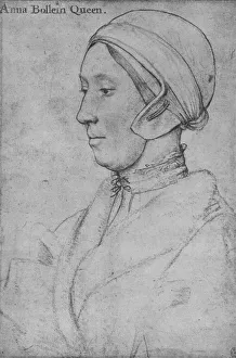 Prints of Anne Boleyn, 1533-1536 (1945). Anne Boleyn (c. 1501- 1536) was Queen of England from 1533 to 1536 as the second wife of King Henry VIII, and Marquess of Pembroke in her own right United Kingdom Prints: Anne Boleyn Print, 1533-1536 (Hans Holbein the Younger)