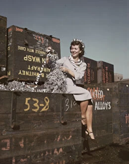 Alfred Palmer Collection: Annette del Sur publicizing salvage campaign... Douglas Aircraft Company, Long Beach, Calif. 1942