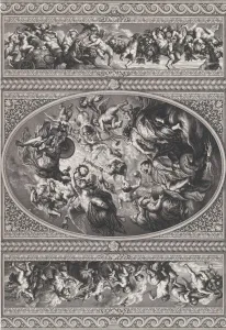 The apotheosis of James I in an oval at center, friezes with putti The apotheosis of James I in an oval at center, friezes with putti