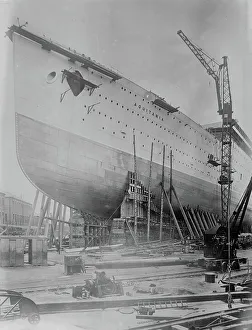 Cunard Line Ocean Liner Prints: AQUITANIA ready to launch, between c1910 and c1915. Creator: Bain News Service