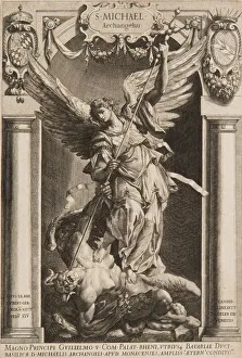 Prints of The Archangel Michael Defeating Satan, in a Niche, 1588 or later Germany Prints: The Archangel Michael Defeating Satan, 1588 or later Print