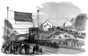 British Railway Heritage Images Prints: Arrival by rail of the Constable of Cheshire, to Mottram Station in April of 1855