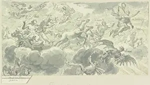 Watercolour On Paper Artwork Prints: Aurora in a chariot with her entourage. Creator: Unknown