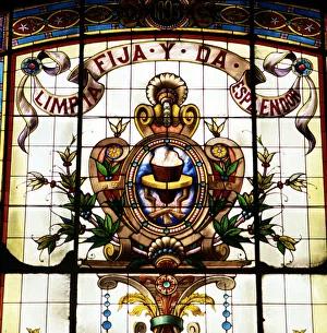 Detail of the badge of the Royal Spanish Language Academy with the motto Limpia Detail of the badge of the Royal Spanish Language Academy with the motto Limpia