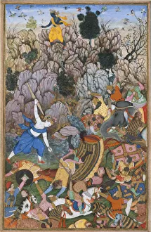 Balarama and Krishna Fighting the Enemy, Folio from a Harivamsa (The Legend of..., ca Balarama and Krishna Fighting the Enemy, Folio from a Harivamsa (The Legend of..., ca