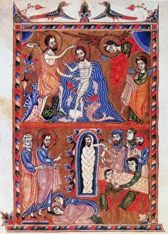 Baptism of Jesus and the Raising of Lazarus, 1336. Artist: Sargis Pidsak Baptism of Jesus and the Raising of Lazarus, 1336. Artist: Sargis Pidsak