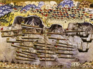 Barbarossas fleet wintering in the French harbour of Toulon, 1543, Mid of 16th century Barbarossas fleet wintering in the French harbour of Toulon, 1543, Mid of 16th century
