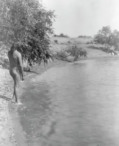 American Indian Photography Prints: The bather-Mandan, c1908. Creator: Edward Sheriff Curtis