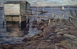 Coastal Landscape Painting Prints: Bathing Hut at the Beach, unknown date. Creator: Fredrik Jonas Lucian Botfield Collett