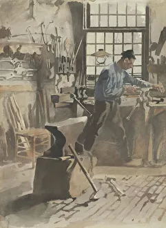 Blacksmith At Work Prints: Blacksmith at work in his forge, 1870-1923. Creator: Willem Witsen