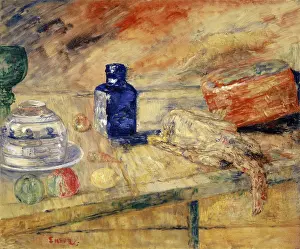 James Ensor Art Prints: Blue Flask and Chicken, 1925. Creator: James Ensor