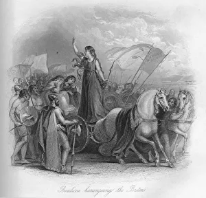 Prints of Boadicea haranguing the Britons, 1859. Queen of the British Celtic Iceni tribe who led an uprising against the occupying forces of the Roman Empire. After Thomas Stothard (1755-1834) Thomas Stothard Prints: Heritage Images Print: Boadicea haranguing the Britons, 1859